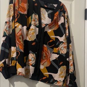 SHEIN Floral Print Blouse - Black, Orange, Yellow